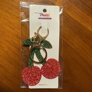 🔴Cherry Keychain with Green Leaves